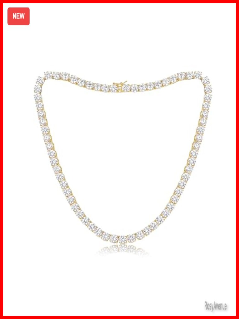 6mm Round Cubic Zirconia Tennis Necklace 18K Gold Plated 4 Prong 18 inch